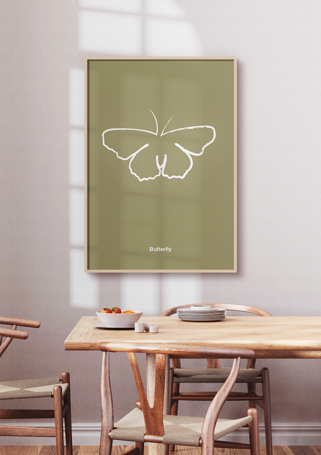 plakat: sommerfugl - creamy mushroom-Tegning-A1two3