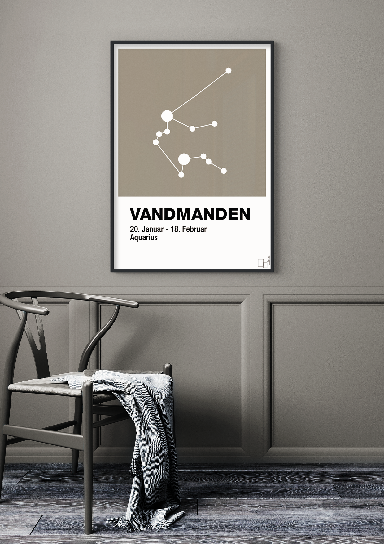 plakat: stjernebillede vandmanden - graphic charcoal-Stjernetegn-A1two3