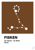 plakat: stjernebillede fisken - dark brown-Stjernetegn-A1two3