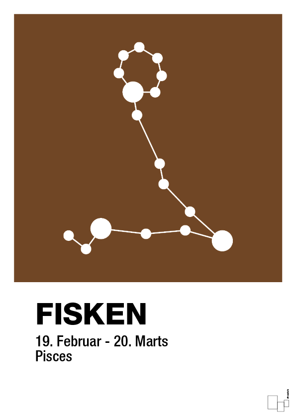 plakat: stjernebillede fisken - dark brown-Stjernetegn-A1two3