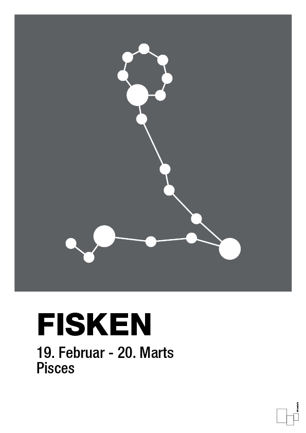 plakat: stjernebillede fisken - graphic charcoal-Stjernetegn-A1two3