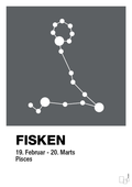 plakat: stjernebillede fisken - graphic charcoal-Stjernetegn-A1two3