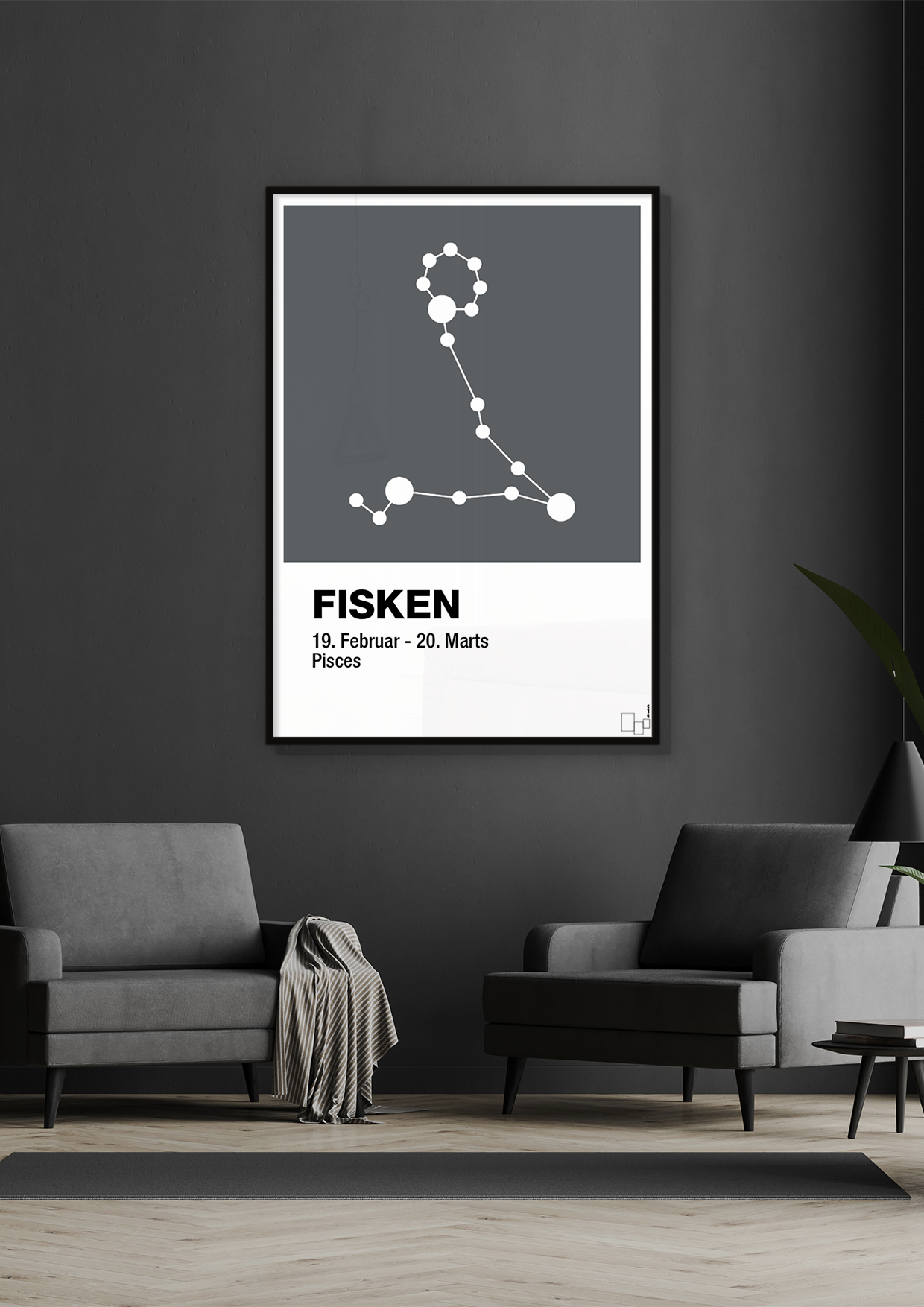 plakat: stjernebillede fisken - painters white-Stjernetegn-A1two3