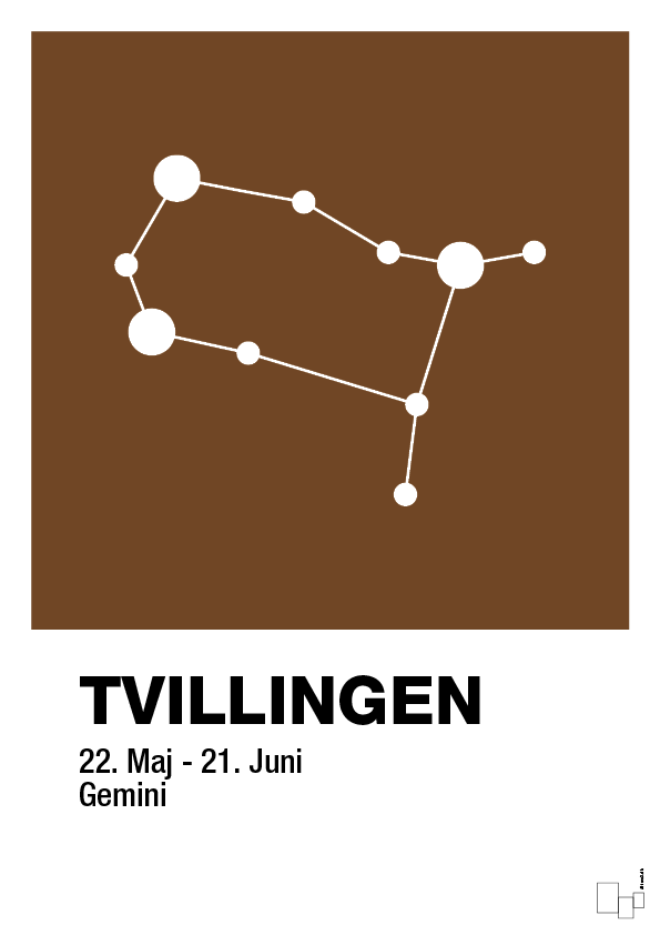 plakat: stjernebillede tvillingen - dark brown-Stjernetegn-A1two3