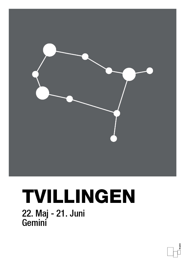 plakat: stjernebillede tvillingen - graphic charcoal-Stjernetegn-A1two3