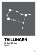 plakat: stjernebillede tvillingen - graphic charcoal-Stjernetegn-A1two3
