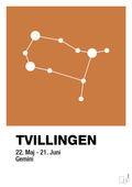 plakat: stjernebillede tvillingen - rumba orange-Stjernetegn-A1two3