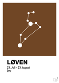 plakat: stjernebillede løven - dark brown-Stjernetegn-A1two3