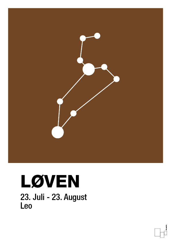 plakat: stjernebillede løven - dark brown-Stjernetegn-A1two3