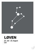 plakat: stjernebillede løven - graphic charcoal-Stjernetegn-A1two3
