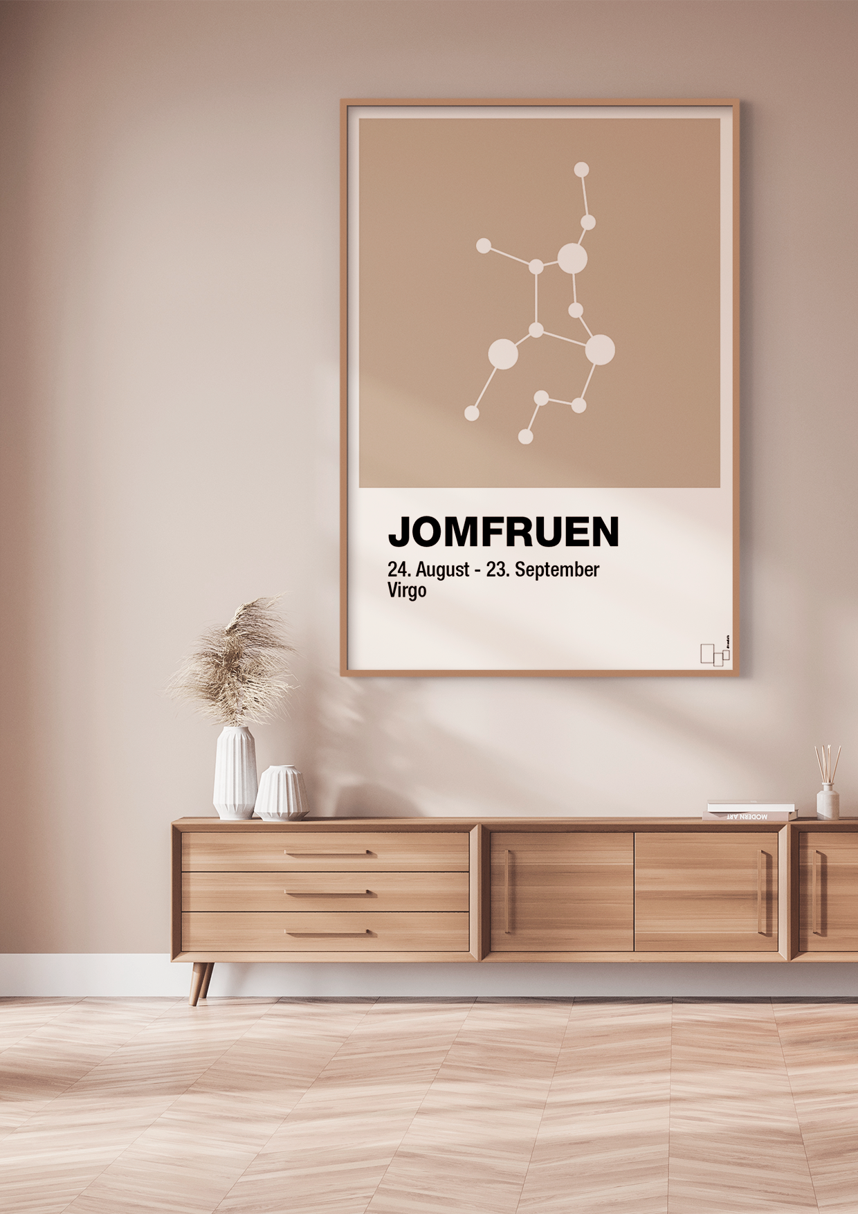 plakat: stjernebillede jomfruen - graphic charcoal-Stjernetegn-A1two3