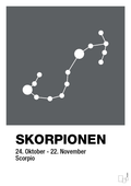 plakat: stjernebillede skorpionen - graphic charcoal-Stjernetegn-A1two3