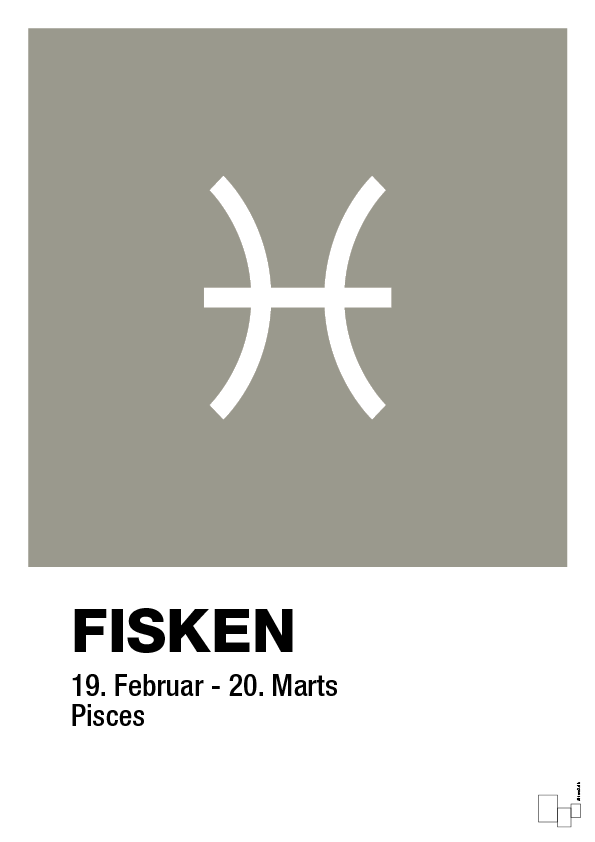 plakat: stjernesymbol fisken - battleship gray-Stjernetegn-A1two3