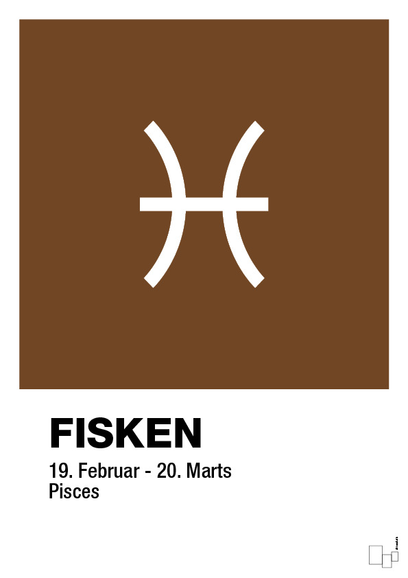 plakat: stjernesymbol fisken - dark brown-Stjernetegn-A1two3