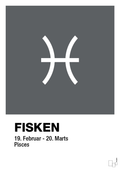 plakat: stjernesymbol fisken - graphic charcoal-Stjernetegn-A1two3