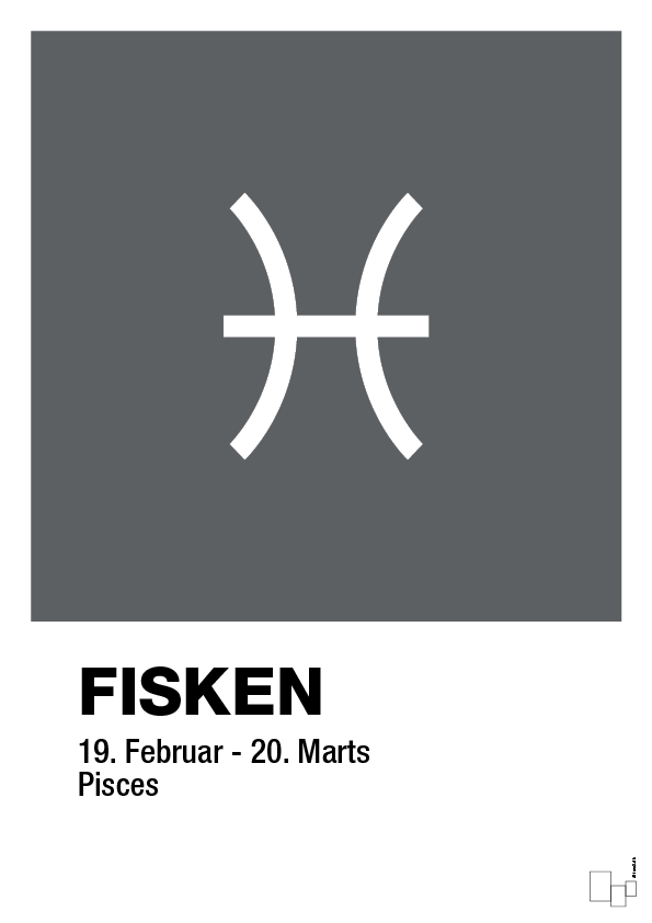 plakat: stjernesymbol fisken - graphic charcoal-Stjernetegn-A1two3