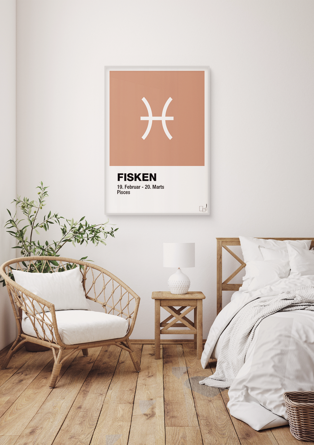 plakat: stjernesymbol fisken - graphic charcoal-Stjernetegn-A1two3