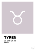 plakat: stjernesymbol tyren - dusty lilac-Stjernetegn-A1two3