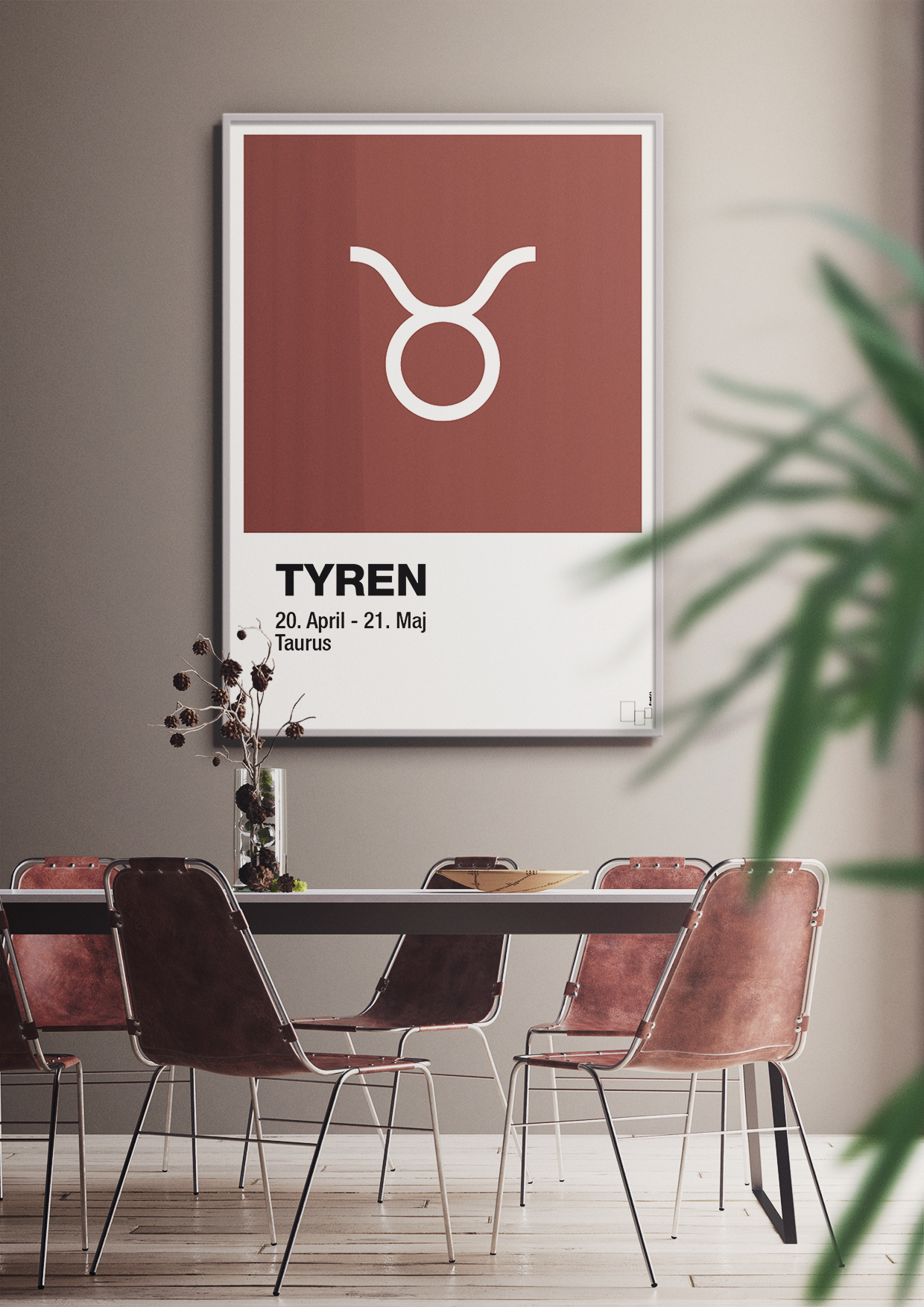 plakat: stjernesymbol tyren - graphic charcoal-Stjernetegn-A1two3