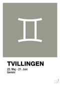 plakat: stjernesymbol tvillingen - battleship gray-Stjernetegn-A1two3