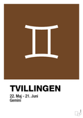 plakat: stjernesymbol tvillingen - dark brown-Stjernetegn-A1two3