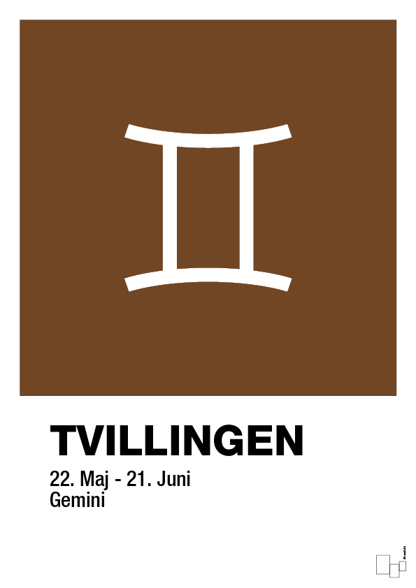 plakat: stjernesymbol tvillingen - dark brown-Stjernetegn-A1two3