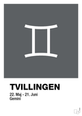plakat: stjernesymbol tvillingen - graphic charcoal-Stjernetegn-A1two3