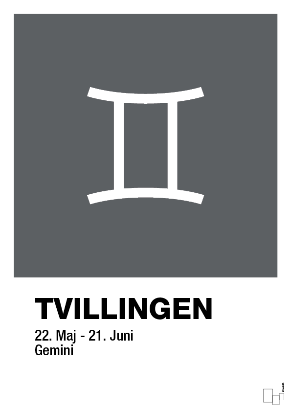 plakat: stjernesymbol tvillingen - graphic charcoal-Stjernetegn-A1two3
