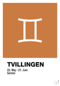 plakat: stjernesymbol tvillingen - rumba orange-Stjernetegn-A1two3