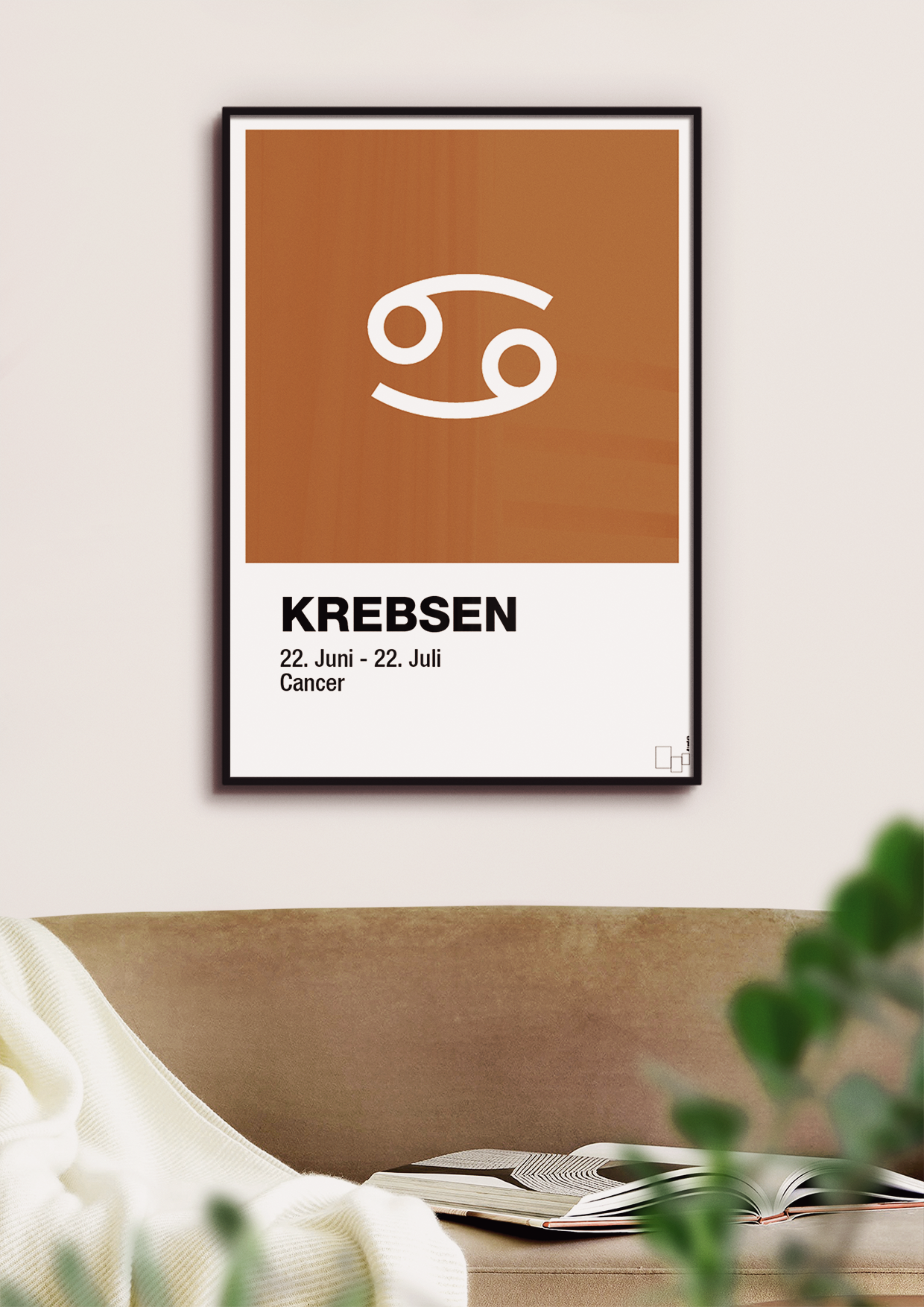 plakat: stjernesymbol krebsen - graphic charcoal-Stjernetegn-A1two3