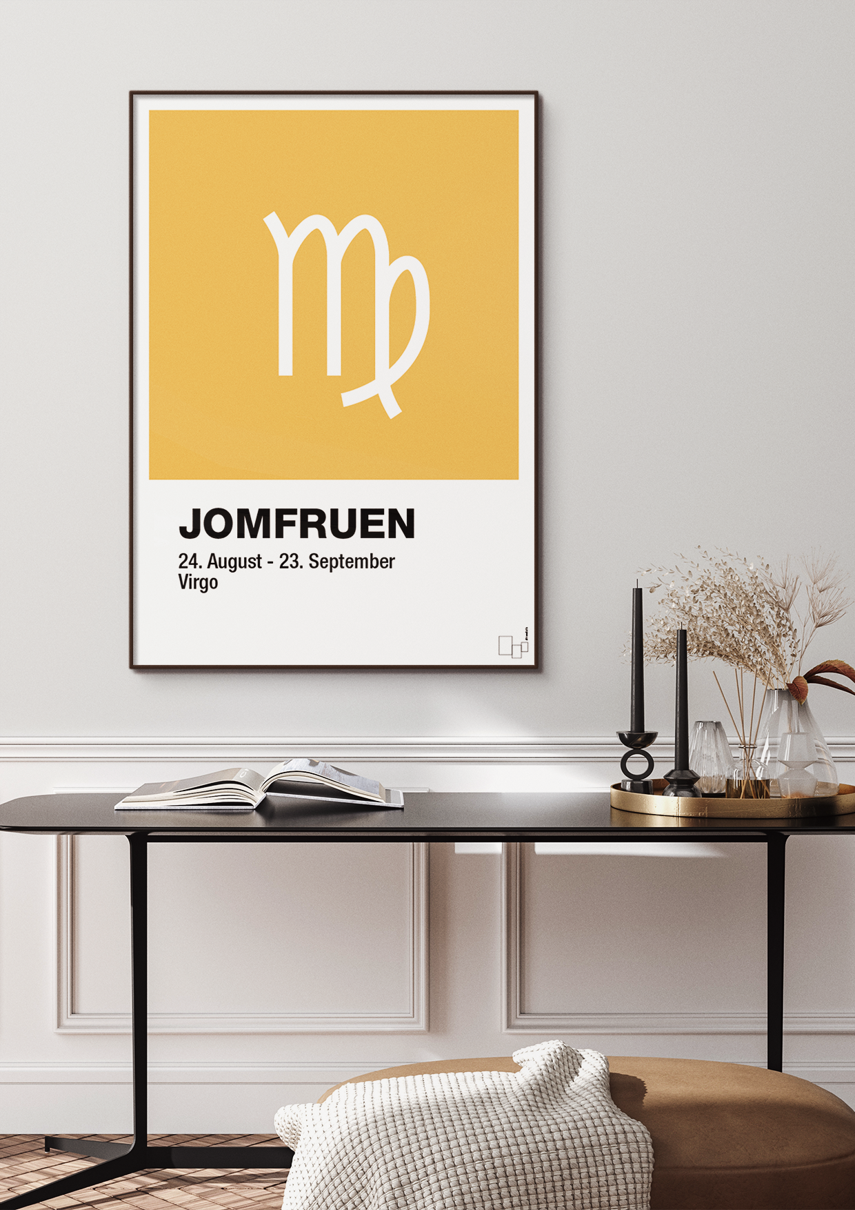 plakat: stjernesymbol jomfruen - graphic charcoal-Stjernetegn-A1two3