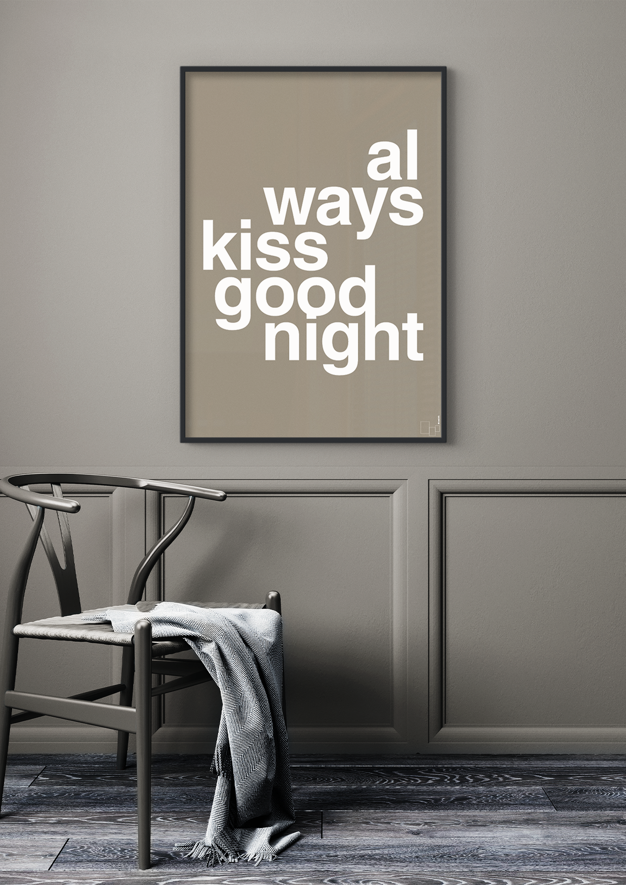 plakat: always kiss good night - graphic charcoal-Kærlighed-A1two3