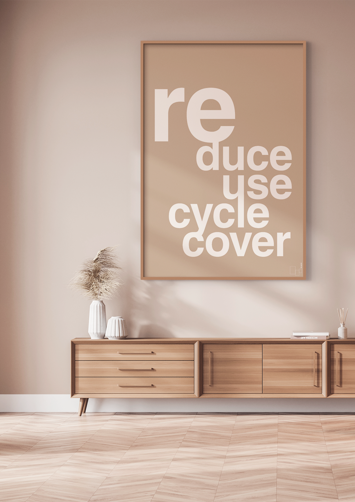 plakat: reduce reuse recycle recover - graphic charcoal-Miljø-A1two3