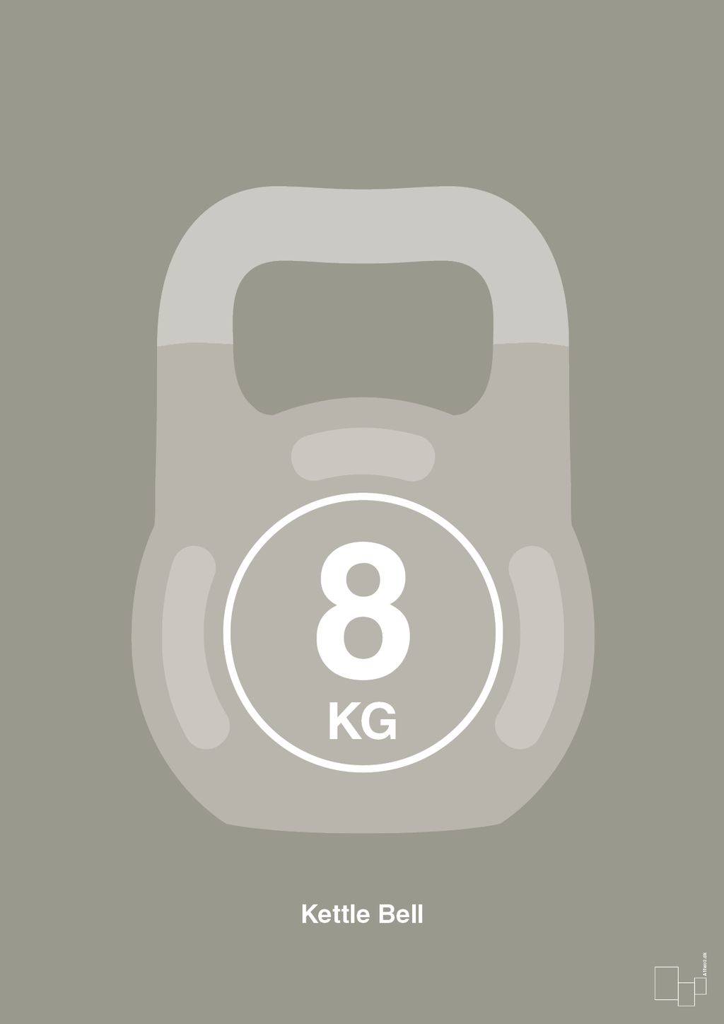 plakat: kettle bell 8 kg - battleship gray-Fitness-A1two3