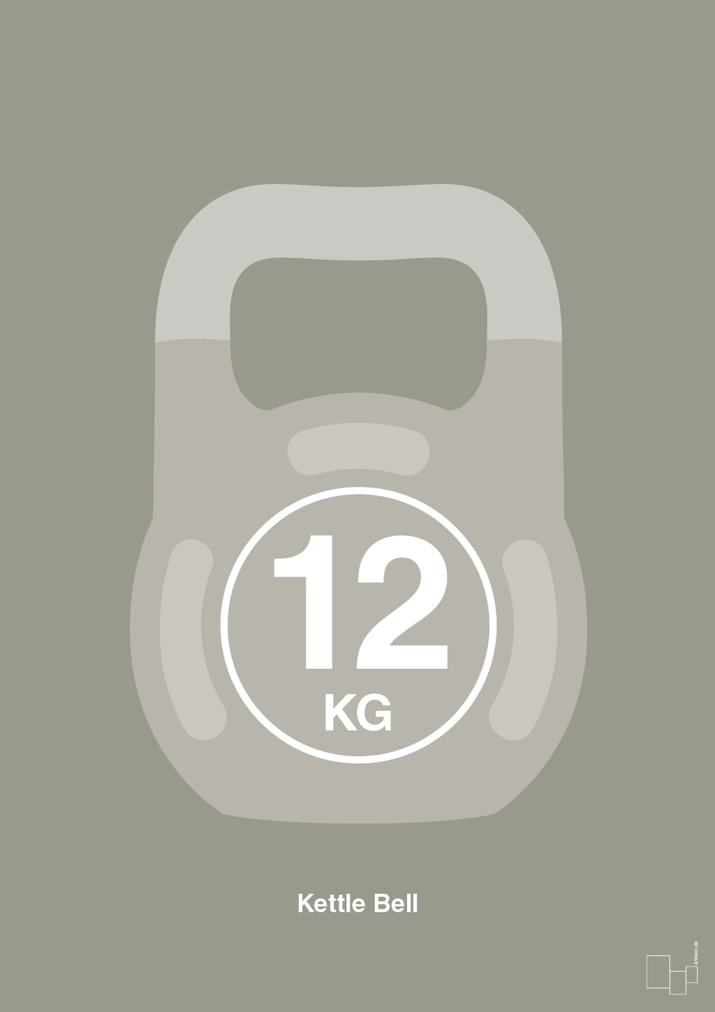 plakat: kettle bell 12 kg - battleship gray-Fitness-A1two3