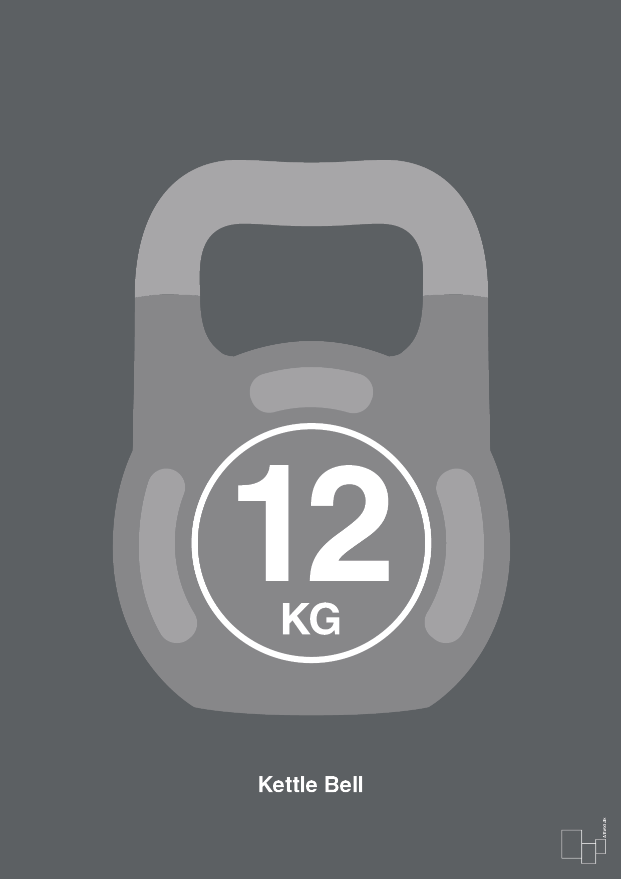 plakat: kettle bell 12 kg - graphic charcoal-Fitness-A1two3