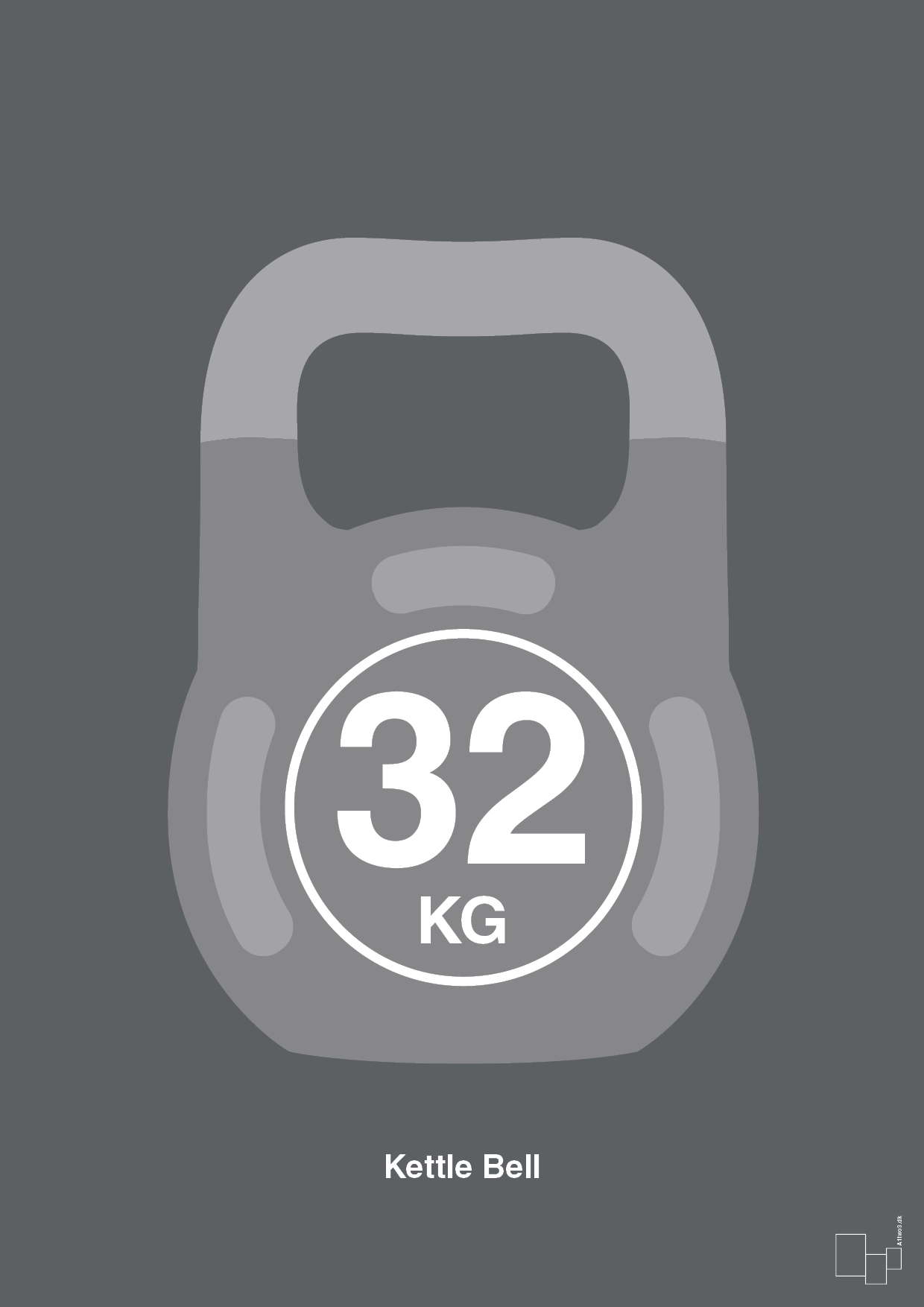 plakat: kettle bell 32 kg - graphic charcoal-Fitness-A1two3