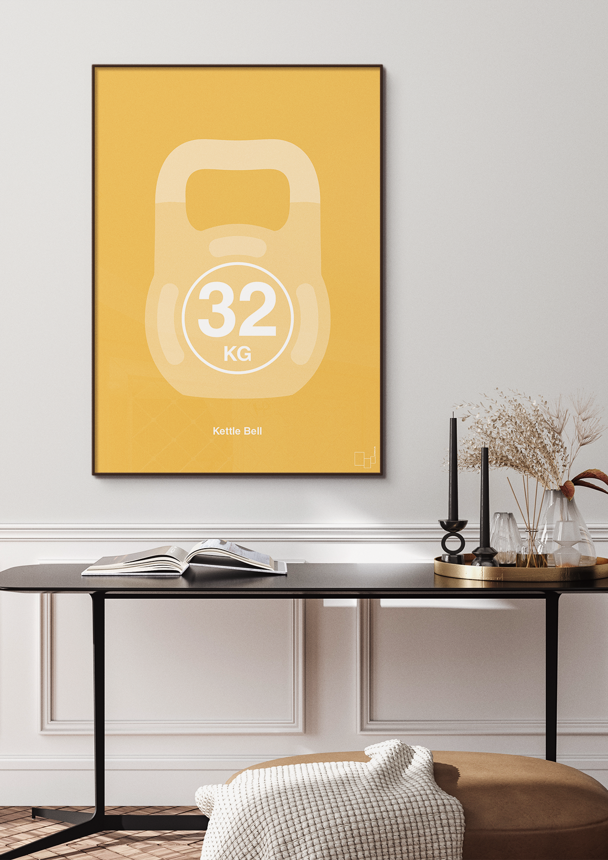 plakat: kettle bell 32 kg - graphic charcoal-Fitness-A1two3