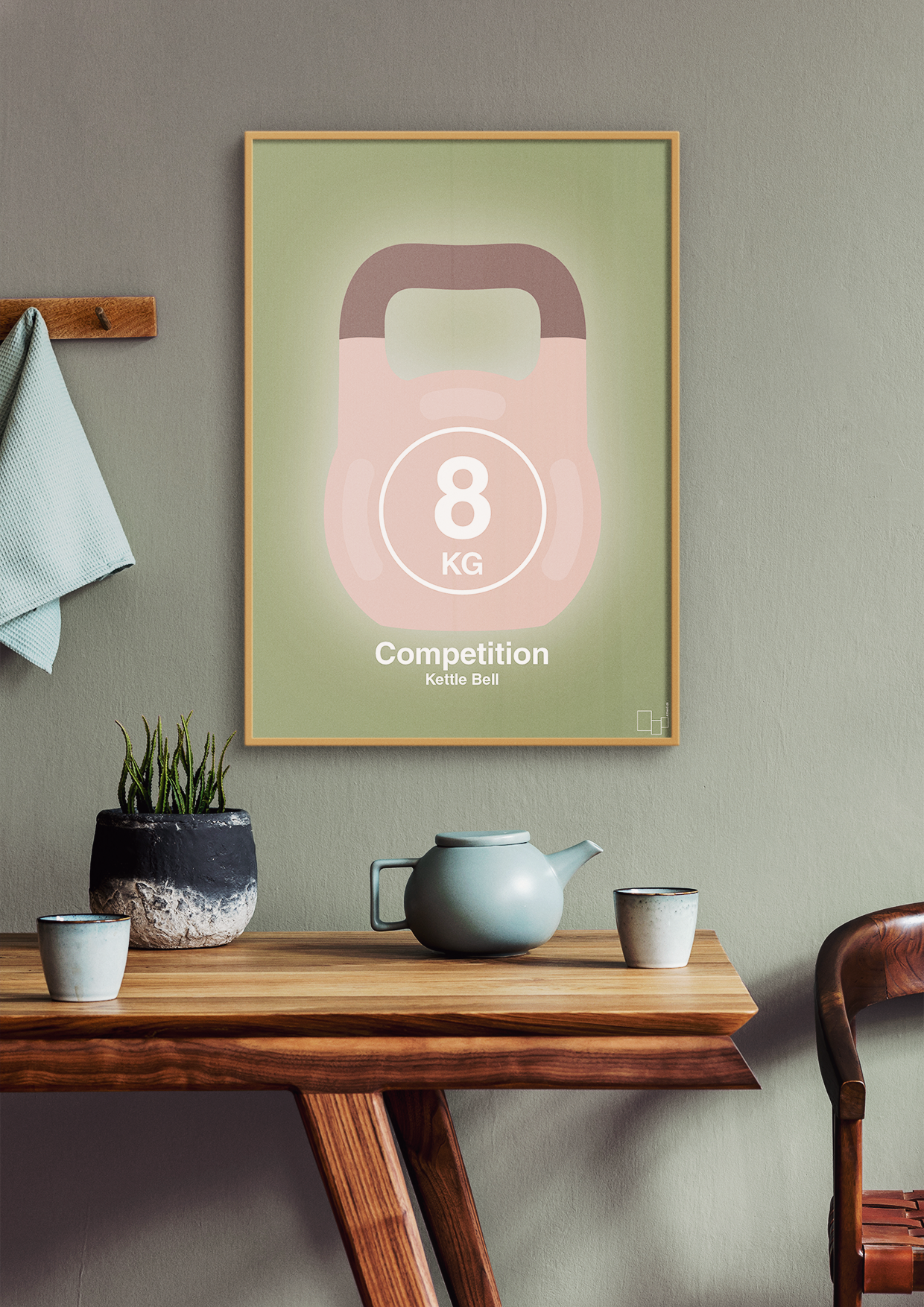 plakat: kettle bell 8 kg - competition color - misty forrest-Fitness-A1two3
