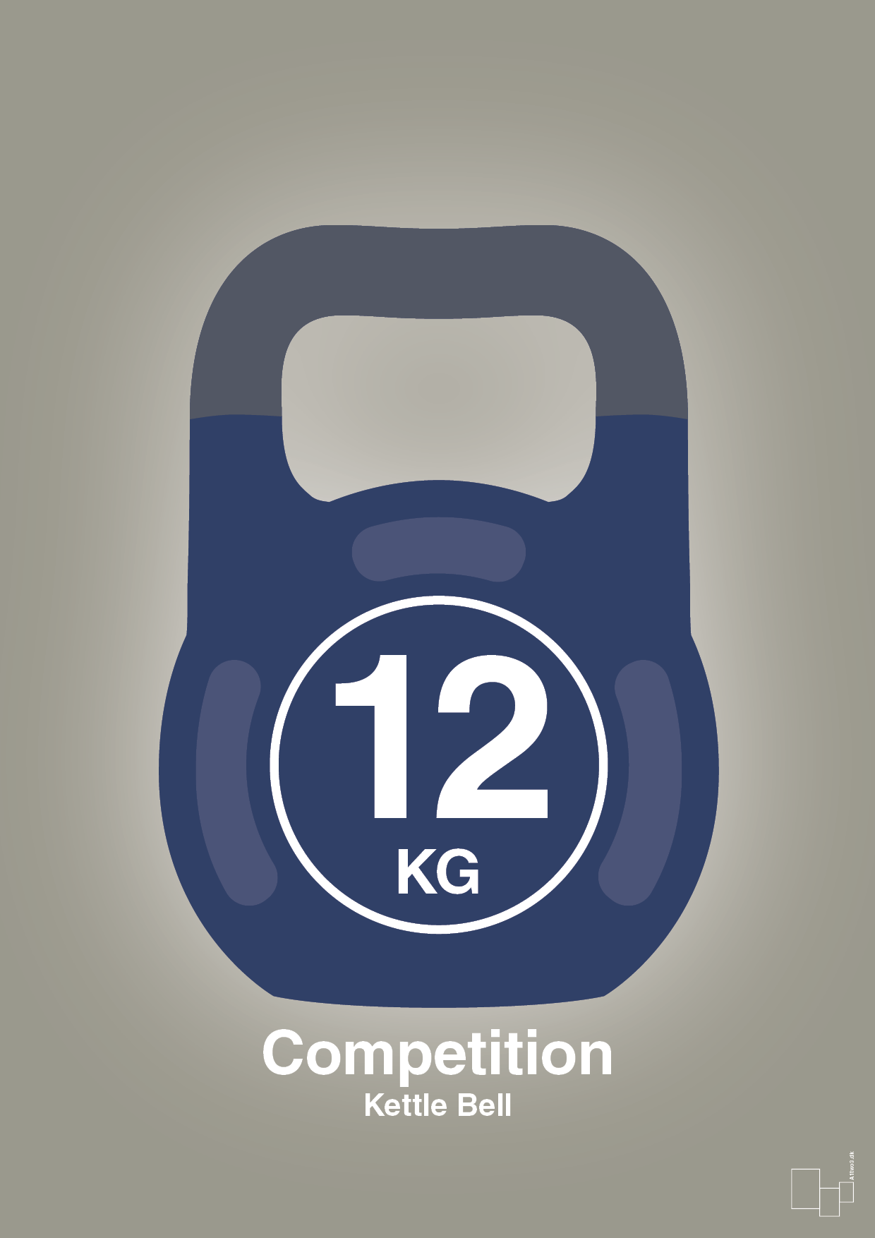plakat: kettle bell 12 kg - competition color - battleship gray-Fitness-A1two3