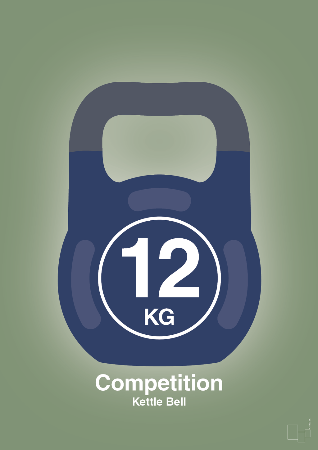 plakat: kettle bell 12 kg - competition color - jade-Fitness-A1two3