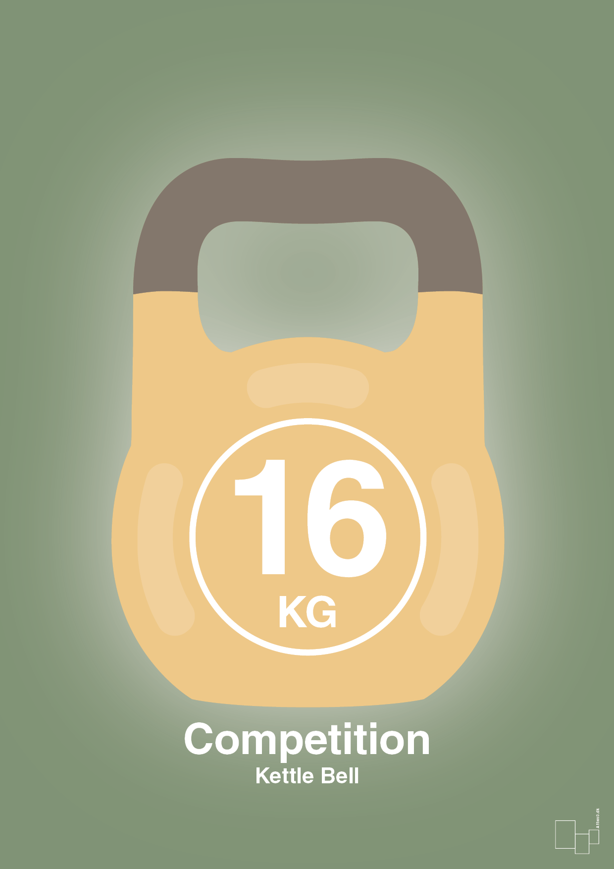 plakat: kettle bell 16 kg - competition color - jade-Fitness-A1two3