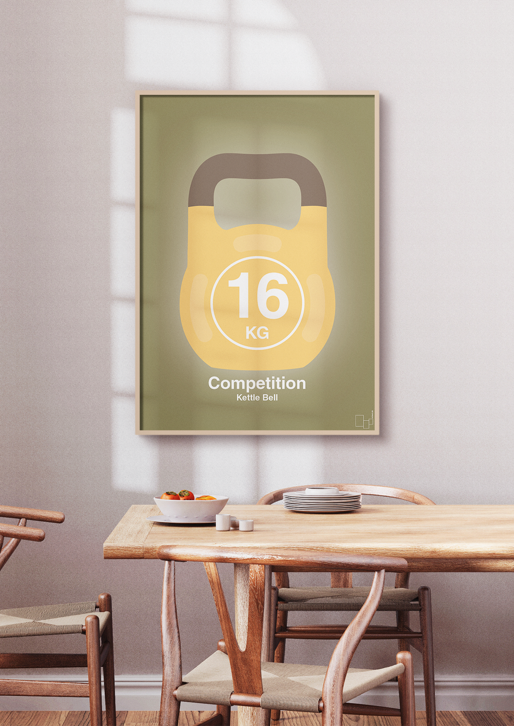 plakat: kettle bell 16 kg - competition color - jade-Fitness-A1two3