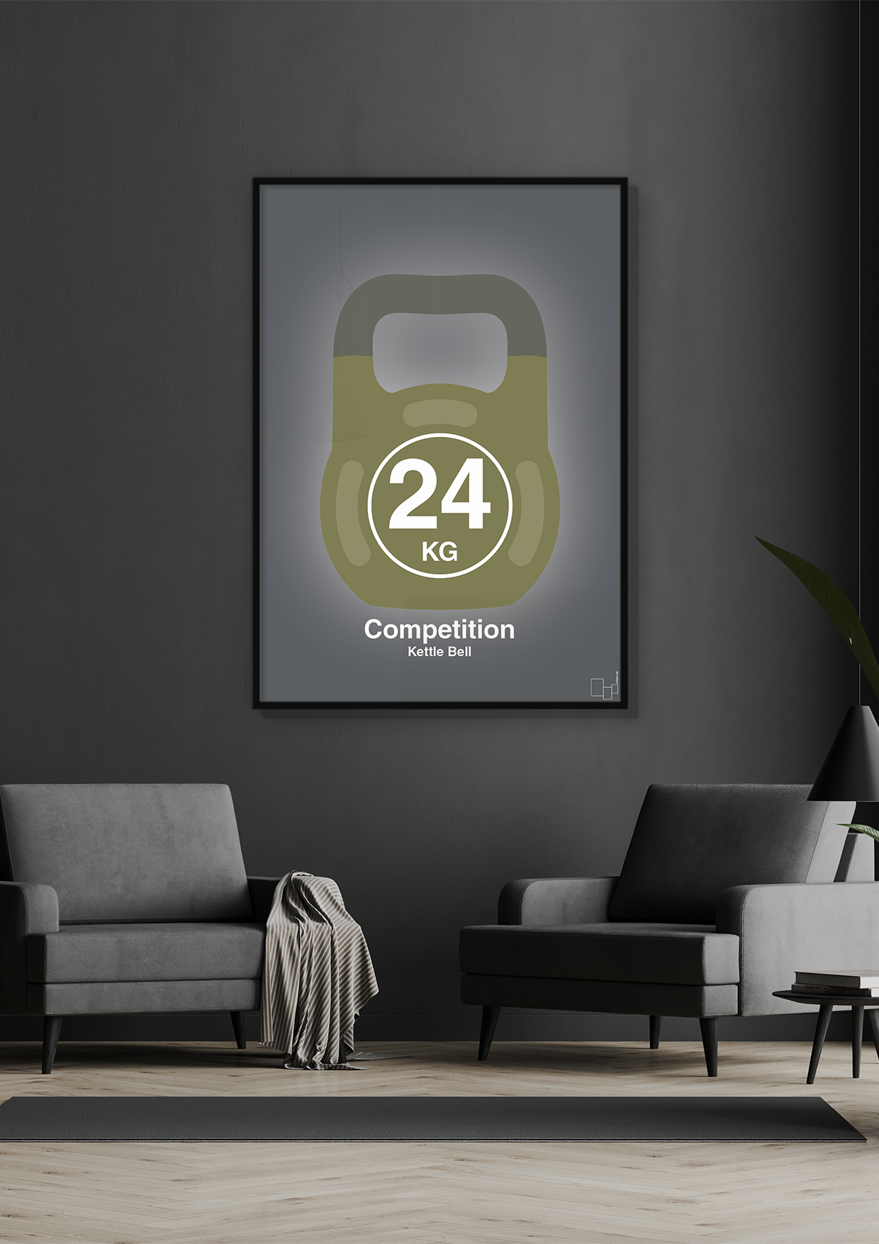 plakat: kettle bell 24 kg - competition color - graphic charcoal-Fitness-A1two3