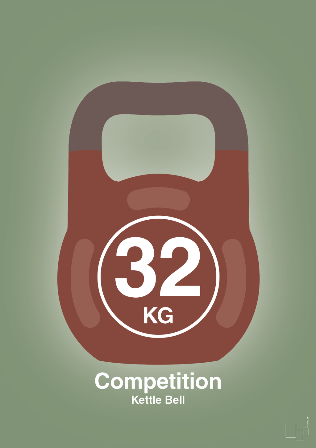 plakat: kettle bell 32 kg - competition color - jade-Fitness-A1two3