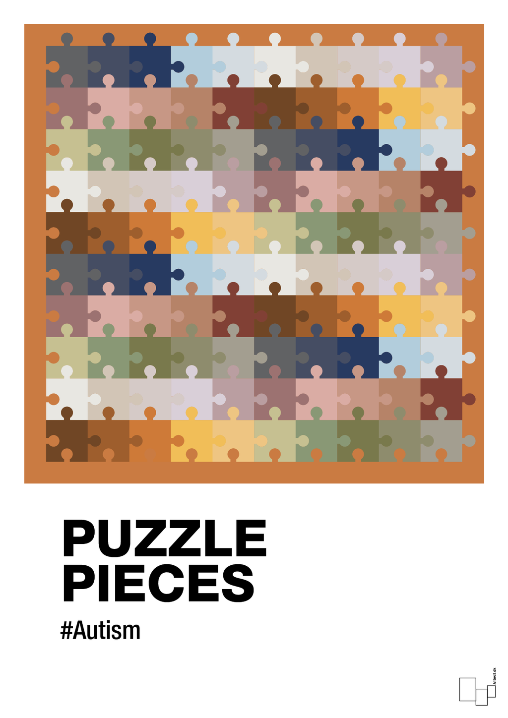 plakat: puzzle pieces - rumba orange-Autisme-A1two3