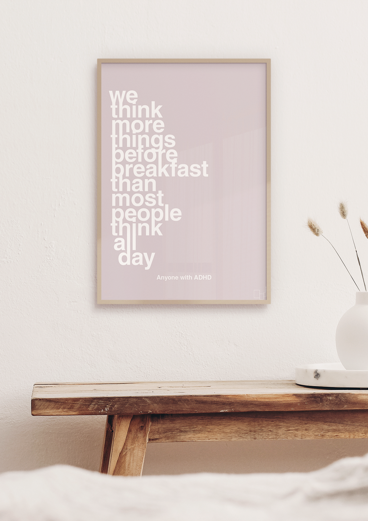 plakat: we think more things before breakfast than most people think all day - graphic charcoal-ADHD-A1two3