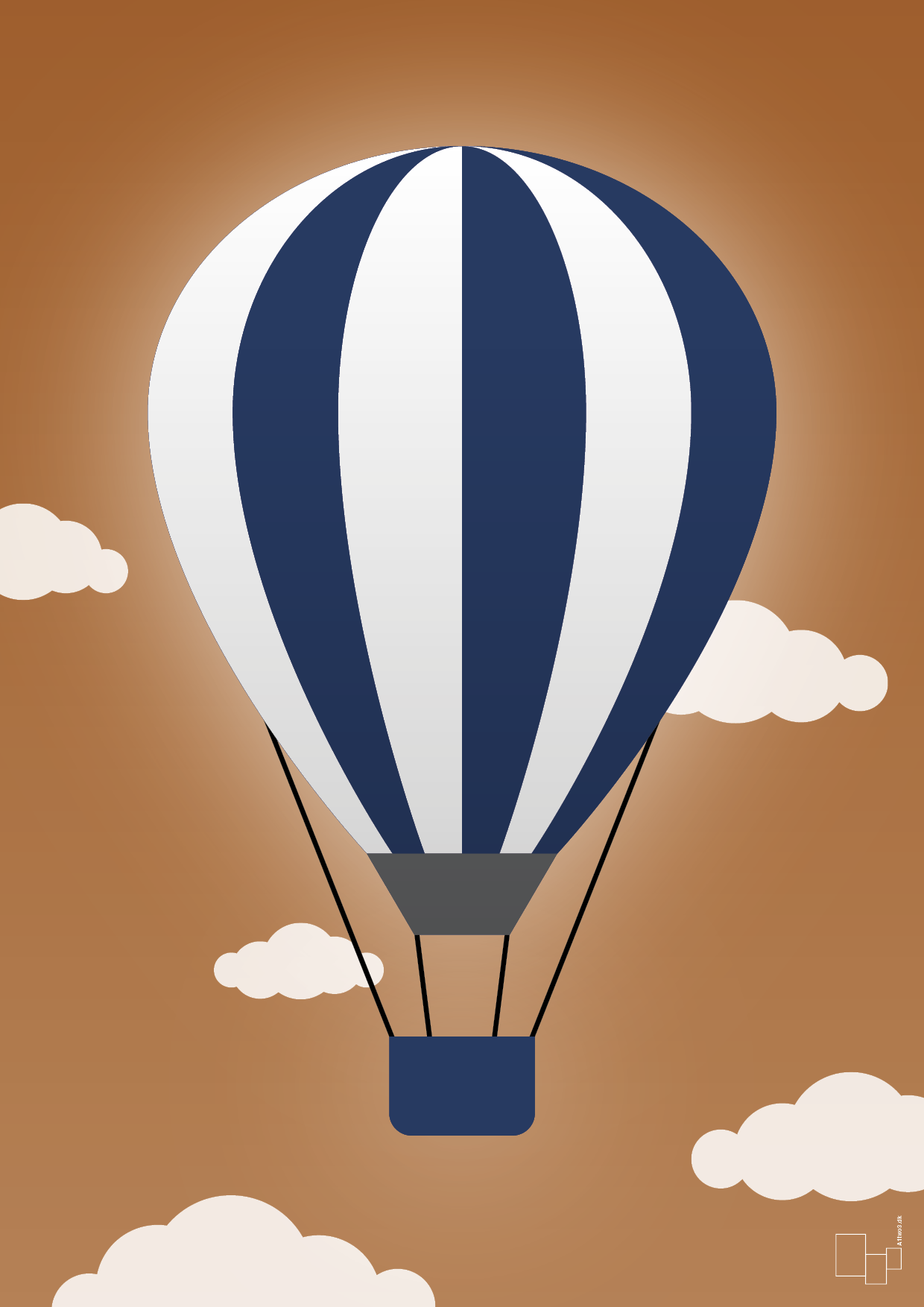 plakat: luftballon i blå - cognac-Illustrationer-A1two3