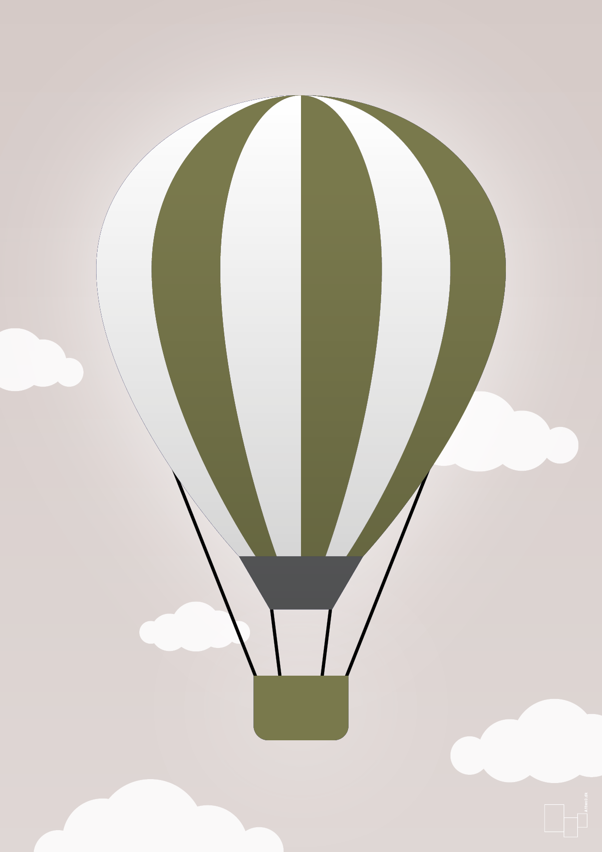 plakat: luftballon i grøn - broken beige-Illustrationer-A1two3