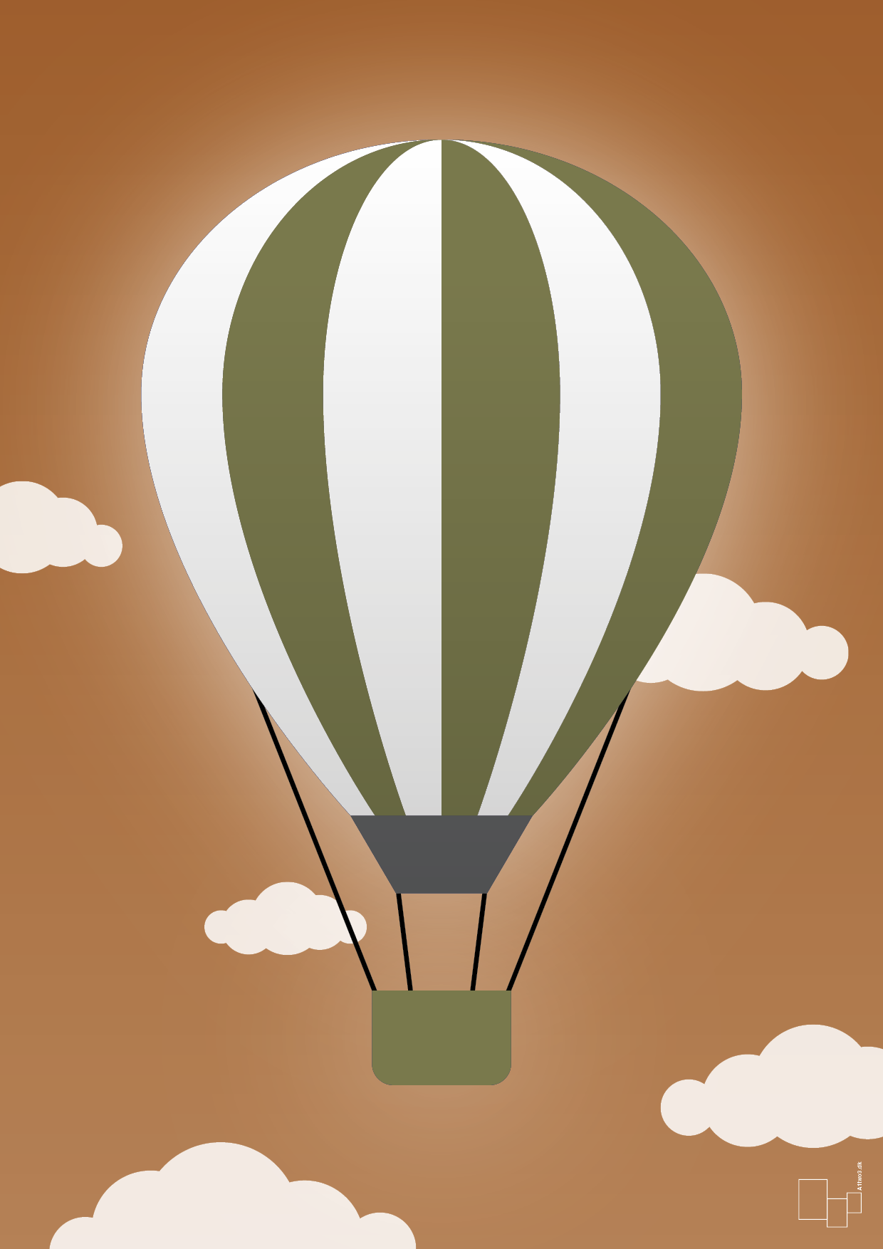 plakat: luftballon i grøn - cognac-Illustrationer-A1two3